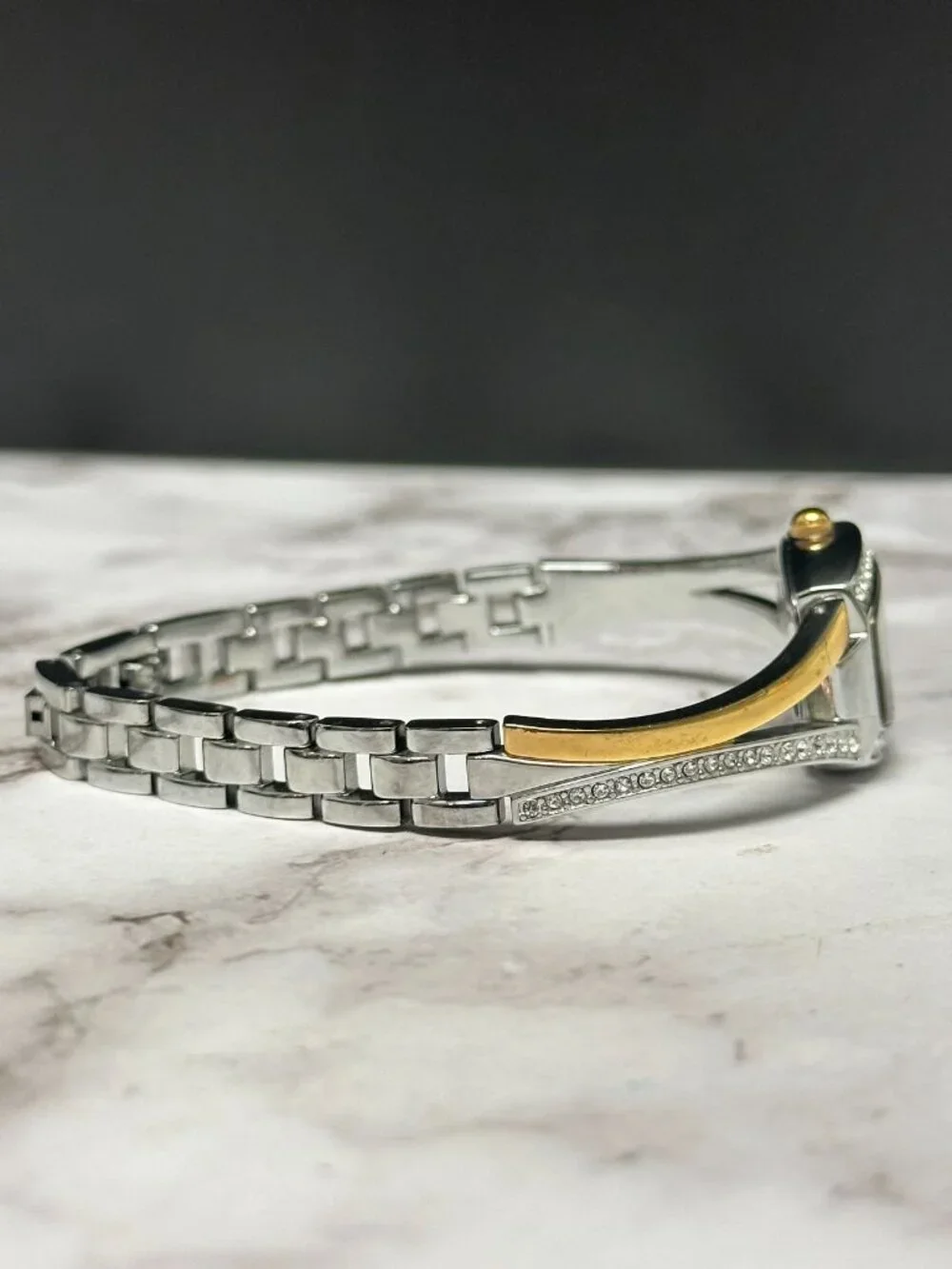 3/$30 Armitron Watch Women Silver Rose Gold Two Tone Crystal Bezel 7.5
